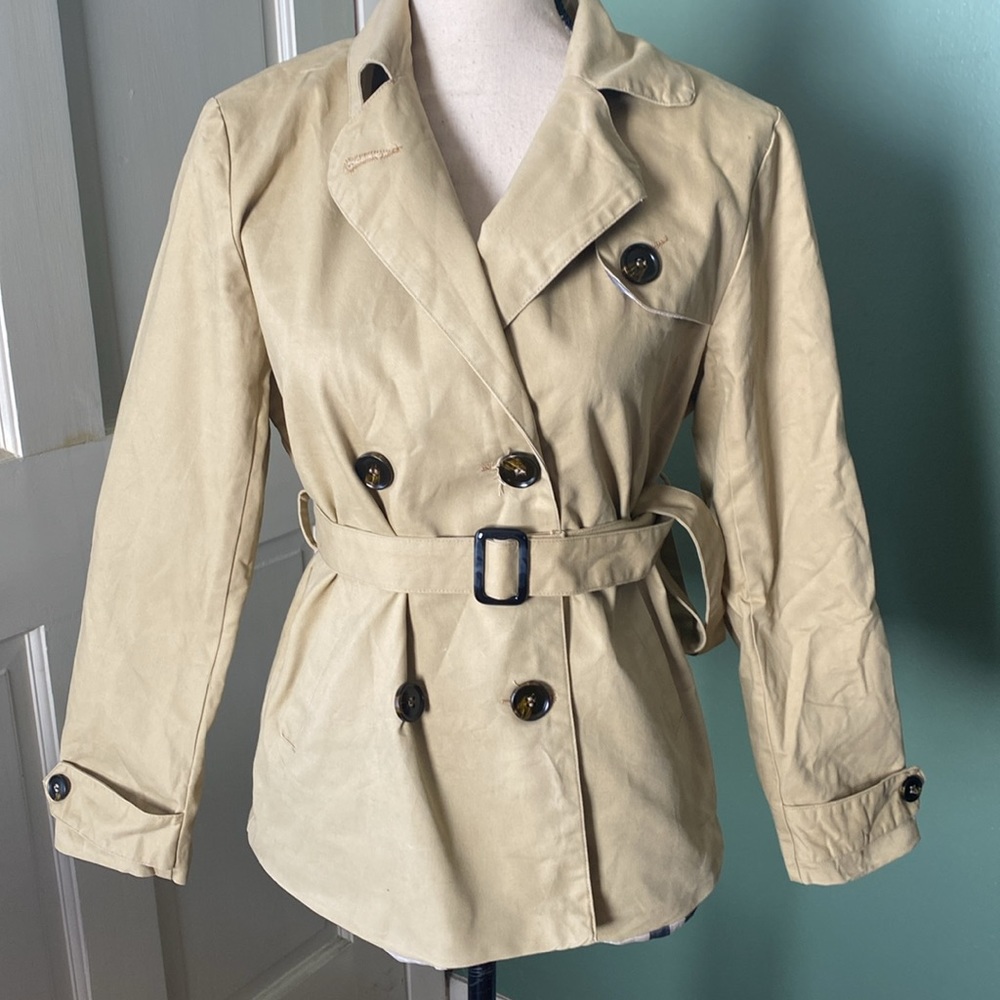 New Women’s Hancy double breasted khaki belted casual trench jacket, Size S